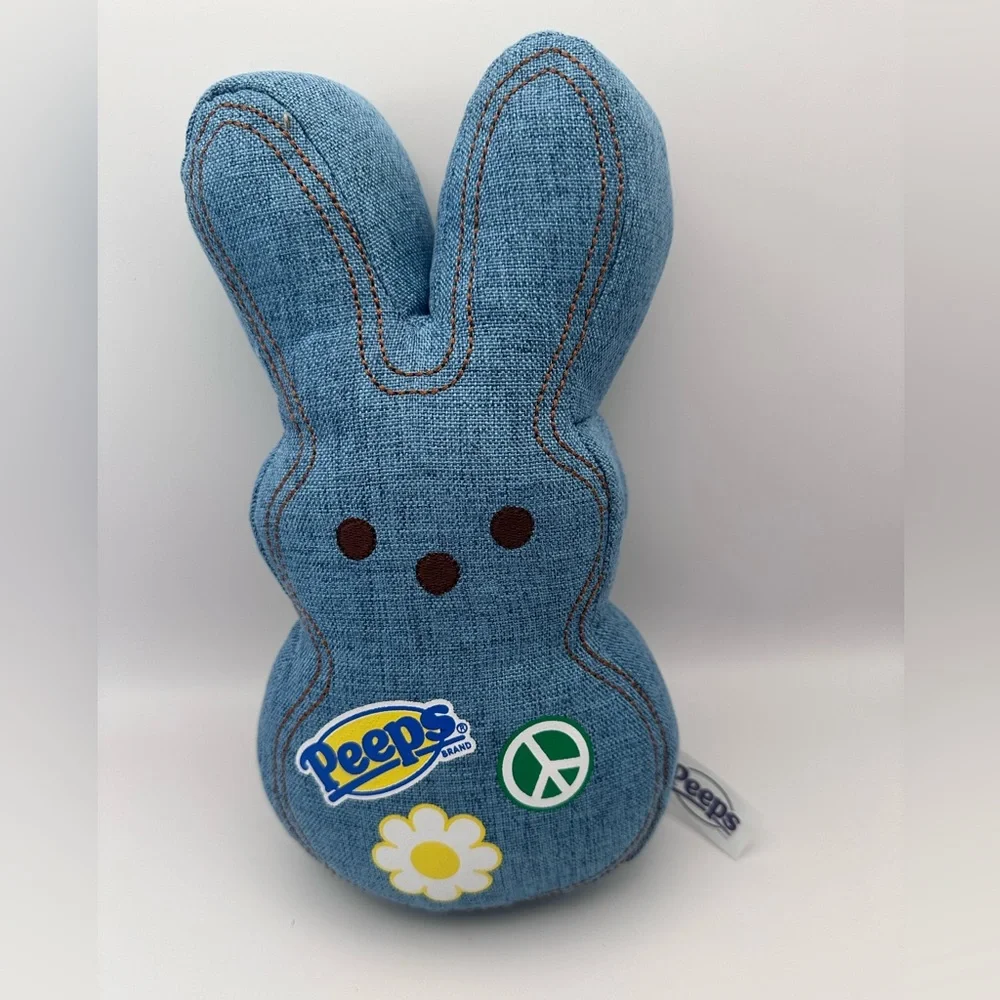 Peeps Bunny Plush Stuffed Animal | Blue Denim | Peace Sign flower